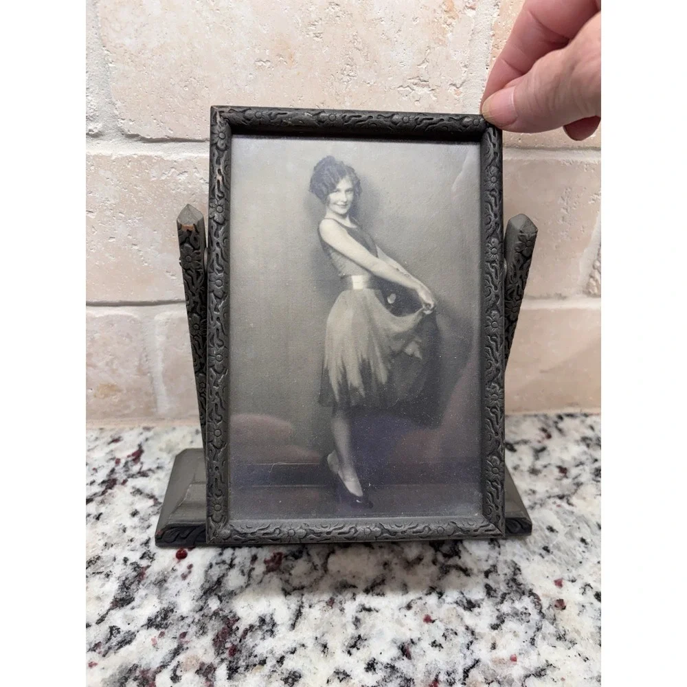 Antique 1920's Art Deco Swivel Picture Frame Gray Wood Berry Paint Co Flawless